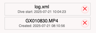 Uploaded files listed in DiveOverlay interface